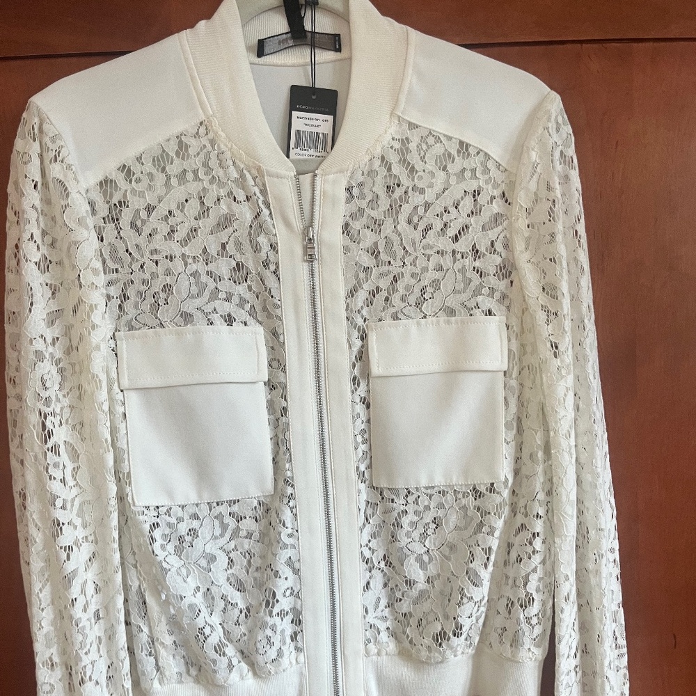 BCBGMAXAZRIA Lace Bomber Jacket